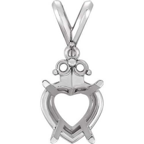Heart 4 Prong Pendant Mounting in 14 Karat White Gold for Heart shape Stone, 0.56 grams