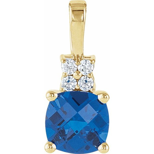 Cushion 4 Prong Accented Pendant Mounting in 14 Karat Yellow Gold for Cushion Stone, 0.8 grams