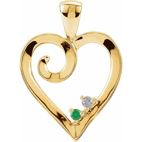 Family Heart Pendant Mounting in 14 Karat Yellow Gold for Round Stone, 3.14 grams