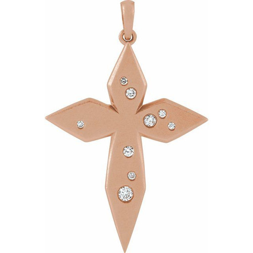 Accented Cross Necklace or Pendant Mounting in 14 Karat Rose Gold for Round Stone, 2.65 grams