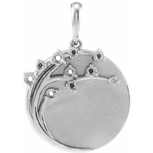 Engravable Family Tree Necklace or Pendant Mounting in 14 Karat White Gold for Round Stone, 3.19 grams