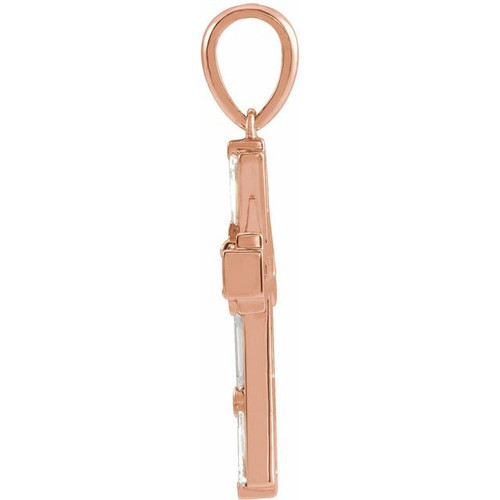 Accented Baguette Cross Necklace or Pendant Mounting in 14 Karat Rose Gold for Round Stone, 2.75 grams