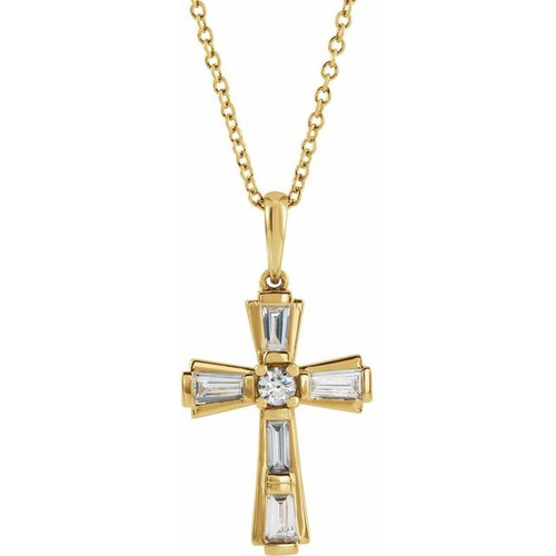 Accented Baguette Cross Necklace or Pendant Mounting in Platinum for Round Stone, 1.83 grams