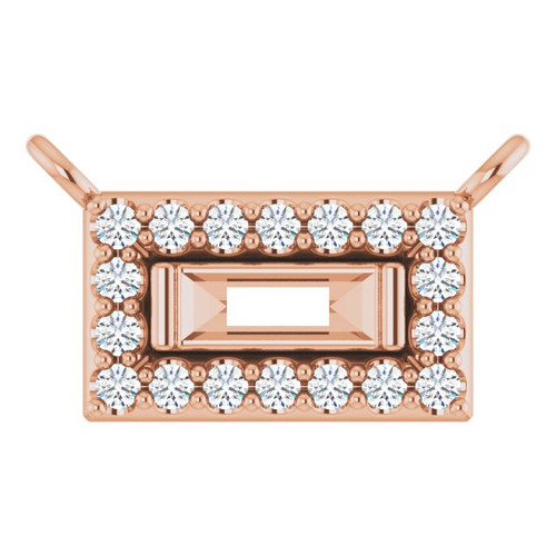 Halo Style Necklace or Center Mounting in 14 Karat Rose Gold for Straight baguette Stone, 0.56 grams