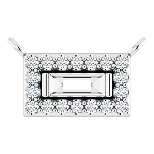 Halo Style Necklace or Center Mounting in 14 Karat White Gold for Straight baguette Stone, 0.54 grams