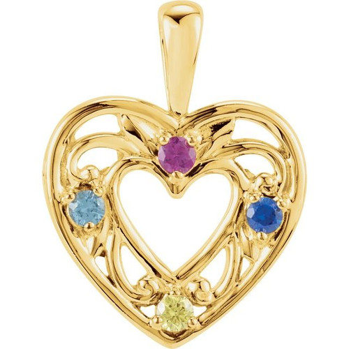 Family Heart Pendant Mounting in 10 Karat Yellow Gold for Round Stone, 2.64 grams