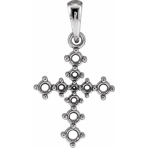 Cross Necklace or Pendant Mounting in Sterling Silver for Round Stone, 0.91 grams