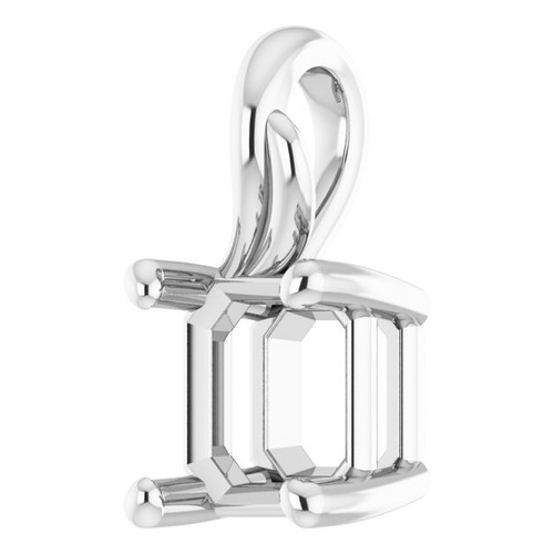 Solitaire Pendant Mounting in 14 Karat White Gold for Asscher Stone, 0.83 grams