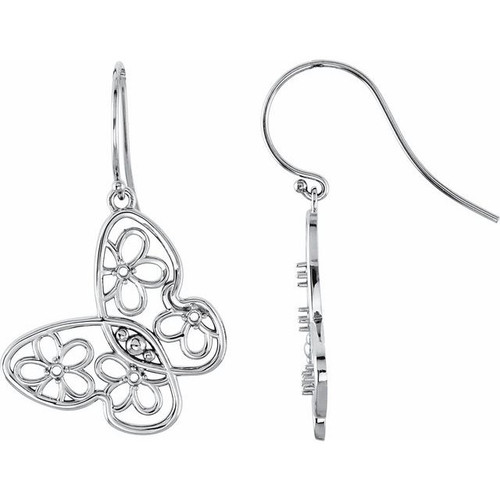 Floral Butterfly Earrings Mounting in Platinum for Round Stone, 4.49 grams