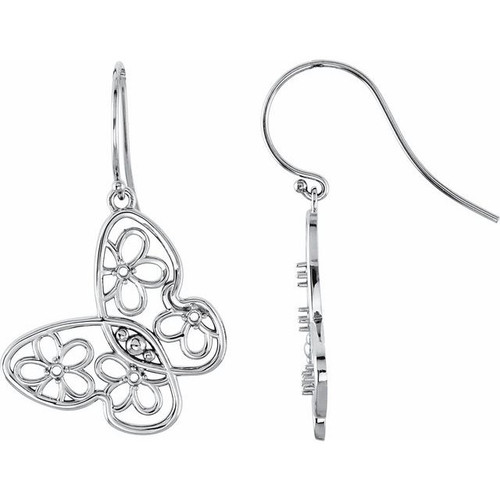 Floral Butterfly Earrings Mounting in 10 Karat White Gold for Round Stone, 2.47 grams
