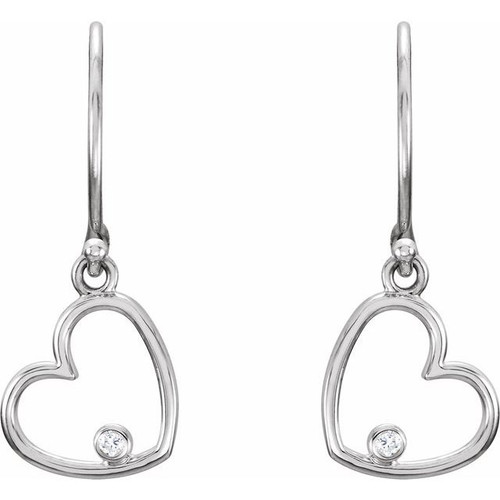 Accented Heart Earrings Mounting in Platinum for Round Stone, 1.2 grams