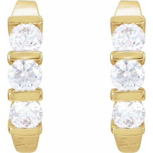 Three Stone J Hoop Earrings Mounting in 14 Karat Yellow Gold for Round Stone, 2.65 grams