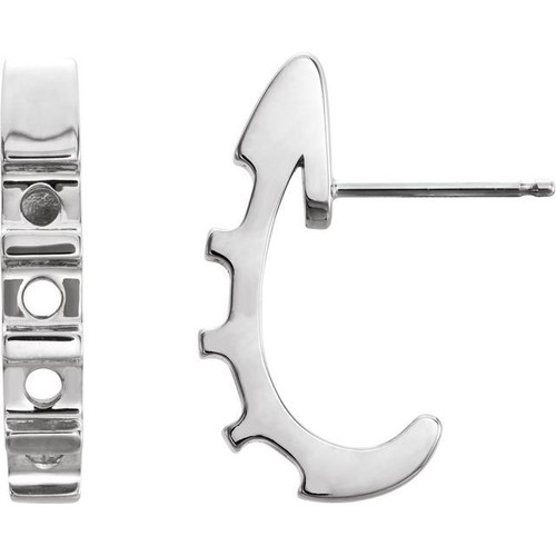 Channel Set J Hoop Earrings Mounting in Platinum for Round Stone, 1.95 grams