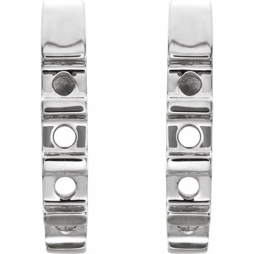 Channel Set J Hoop Earrings Mounting in Platinum for Round Stone, 1.95 grams