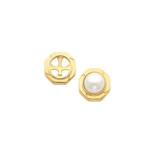 Mabé Pearl Earrings Mounting in 14 Karat Yellow Gold for Pearl Stone, 3.82 grams