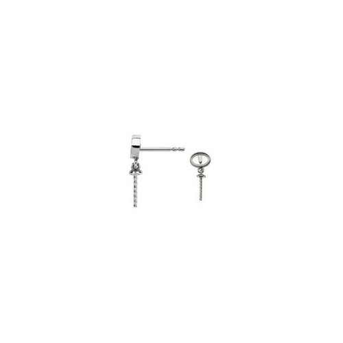 Accented Pearl Earrings Mounting in 14 Karat White Gold for Pearl Stone, 1.23 grams