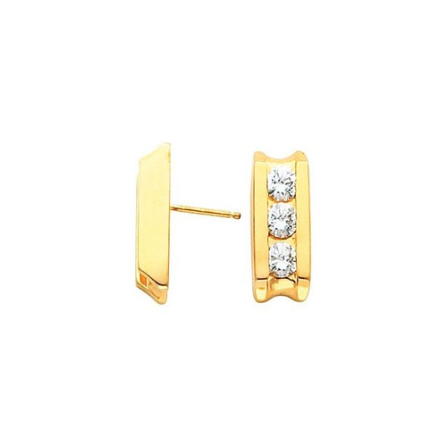 Three Stone Channel Set Earrings Mounting in 10 Karat Yellow Gold for Round Stone, 1.71 grams