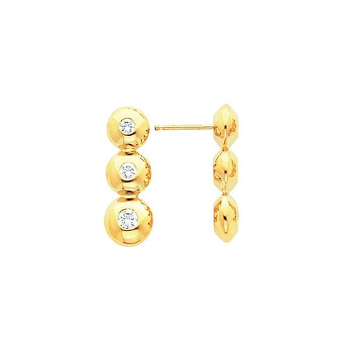 Three Stone Bezel Set Earrings Mounting in 18 Karat Yellow Gold for Round Stone, 4.05 grams