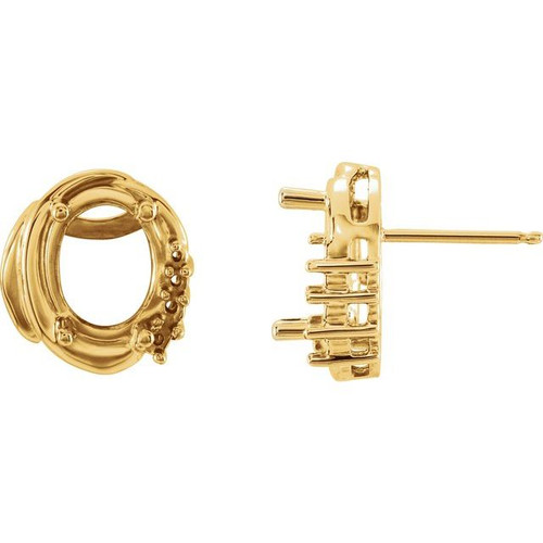 Accented Earrings Mounting in 14 Karat Rose Gold for Oval Stone, 1.63 grams