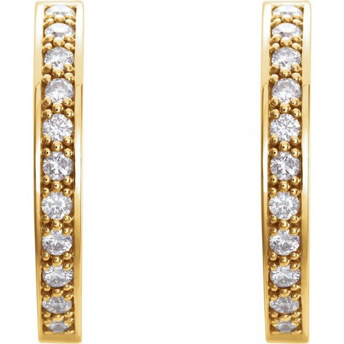 Inside Outside Hoop Earrings Mounting in 14 Karat Yellow Gold for Round Stone, 8.71 grams