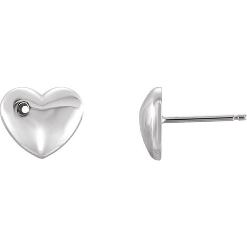 Puffed Heart Earrings Mounting in Platinum for Round Stone, 1.49 grams