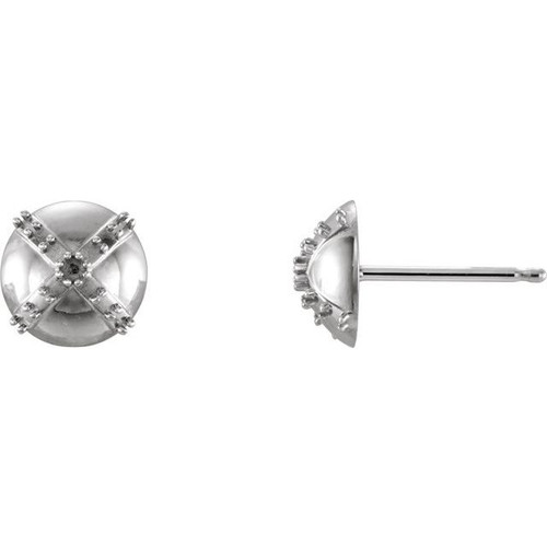 Accented Stud Earrings Mounting in 14 Karat White Gold for Round Stone, 0.53 grams