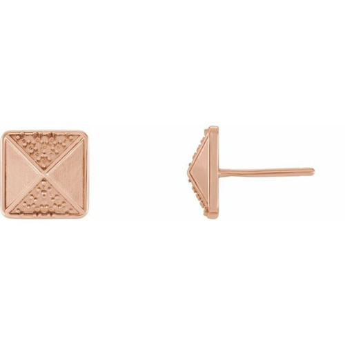 Pyramid Earrings Mounting in 14 Karat Rose Gold for Round Stone, 0.9 grams