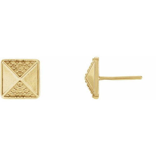 Pyramid Earrings Mounting in 14 Karat Yellow Gold for Round Stone, 0.9 grams