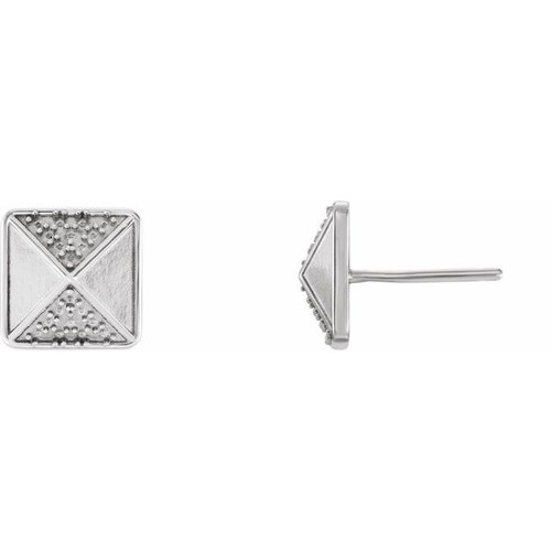 Pyramid Earrings Mounting in 14 Karat White Gold for Round Stone, 0.88 grams