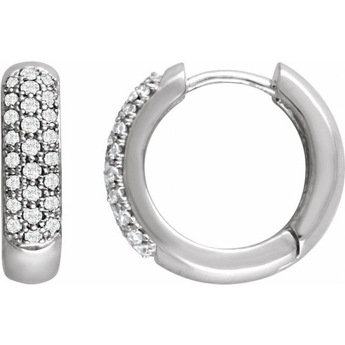 Pavé Hoop Earrings Mounting in 14 Karat White Gold for Round Stone, 4.7 grams