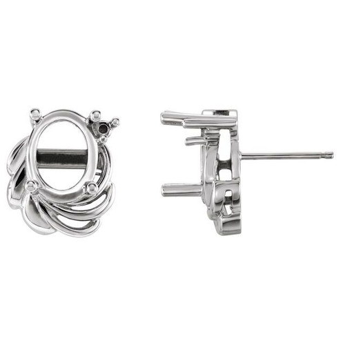 Freeform Earrings Mounting in 10 Karat Yellow Gold for Oval Stone, 1.79 grams