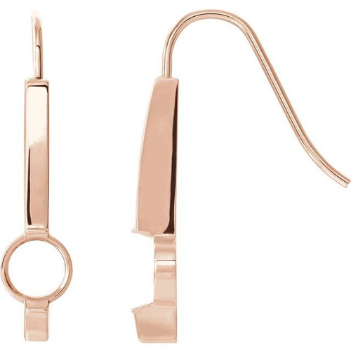Bar Earrings Mounting in 14 Karat Rose Gold for Round Stone, 1.35 grams