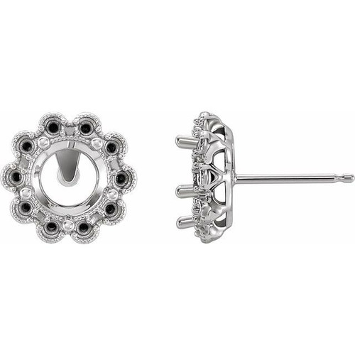 Round 4 Prong Halo Style Earrings Mounting in Platinum for Round Stone, 0.63 grams