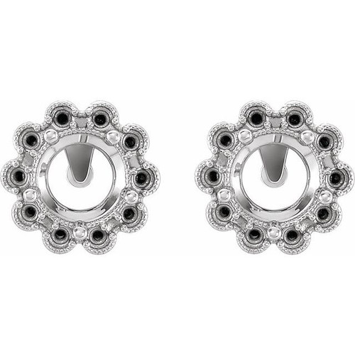 Round 4 Prong Halo Style Earrings Mounting in Platinum for Round Stone, 0.63 grams