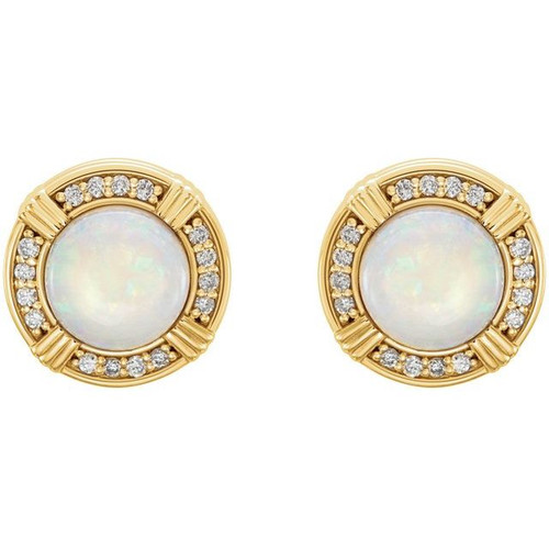 Bezel Set Halo Style Earrings Mounting in 14 Karat Yellow Gold for Round Stone, 3.55 grams