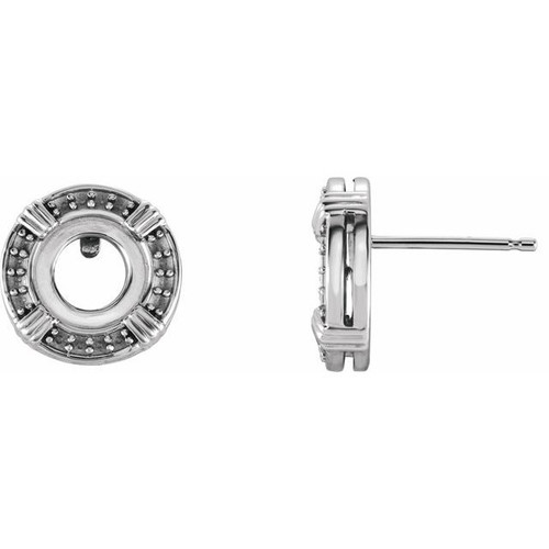 Bezel Set Halo Style Earrings Mounting in 14 Karat White Gold for Round Stone, 1.61 grams