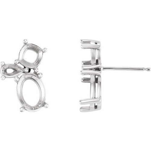 Multi Shape Cluster Earrings Mounting in Platinum for Oval Stone, 1.64 grams