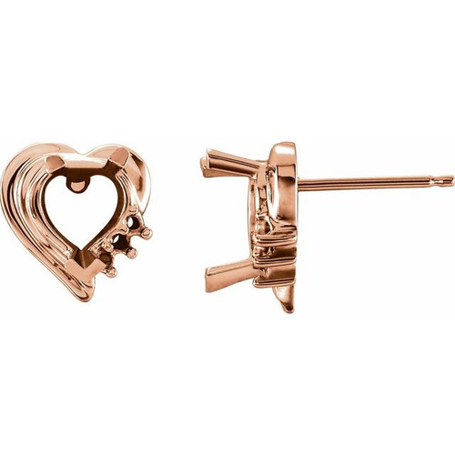 Accented Heart Earrings Mounting in 14 Karat Rose Gold for Heart shape Stone, 0.98 grams