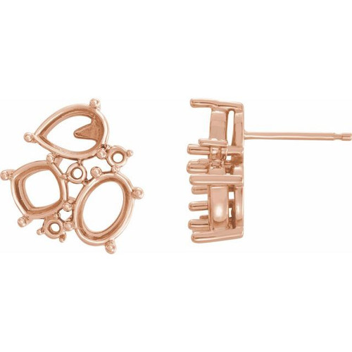 Multi Shape Cluster Earrings Mounting in 14 Karat Rose Gold for Pear Stone, 1.8 grams