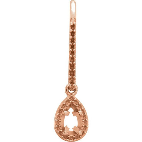 Halo Style Earrings Mounting in 14 Karat Rose Gold for Pear shape Stone, 1.39 grams