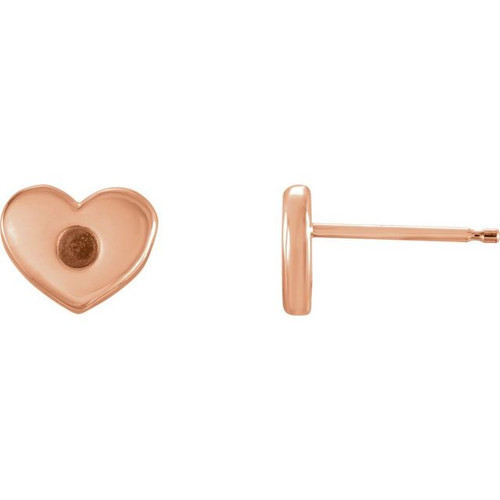 Heart Earrings Mounting in 14 Karat Rose Gold for Round Stone, 0.8 grams
