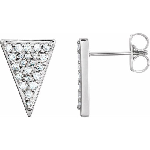 Triangle Earrings Mounting in 14 Karat White Gold for Round Stone, 1.05 grams