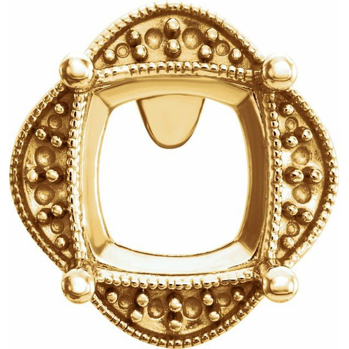 Accented Earrings Mounting in 14 Karat Yellow Gold for Cushion Stone, 3.44 grams