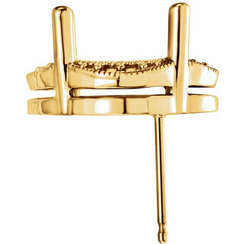 Accented Earrings Mounting in 14 Karat Yellow Gold for Cushion Stone, 3.44 grams