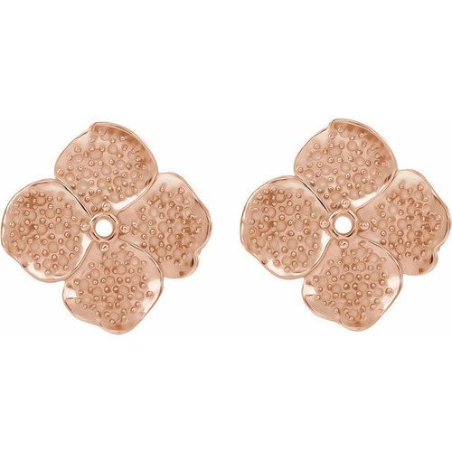 Accented Floral Earrings Mounting in 14 Karat Rose Gold for Round Stone, 3.27 grams