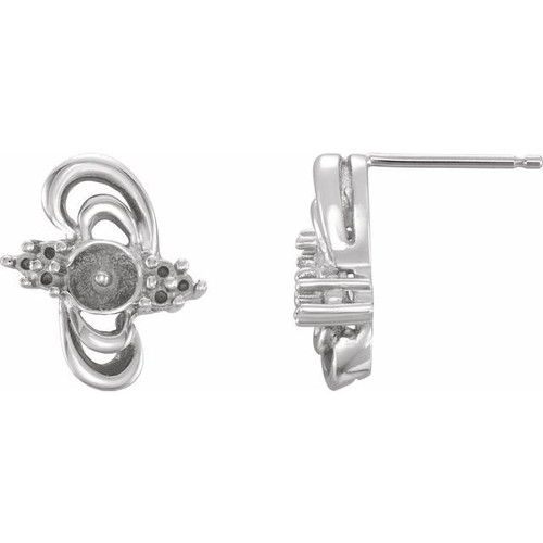 Pearl Earrings Mounting in 14 Karat White Gold for Pearl Stone, 1.29 grams