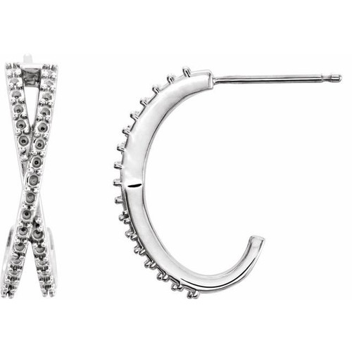 Criss Cross J Hoop Earrings Mounting in 14 Karat White Gold for Round Stone, 1.21 grams