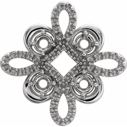 Clover Earrings Mounting in 14 Karat White Gold for Round Stone, 1.46 grams