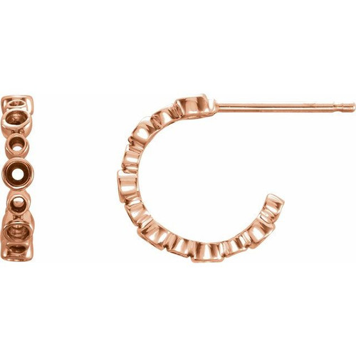 Bezel Set Hoop Earrings Mounting in 14 Karat Rose Gold for Round Stone, 0.54 grams