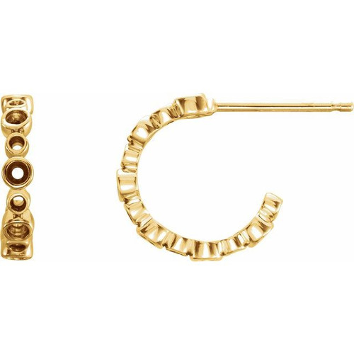 Bezel Set Hoop Earrings Mounting in 14 Karat Yellow Gold for Round Stone, 0.54 grams